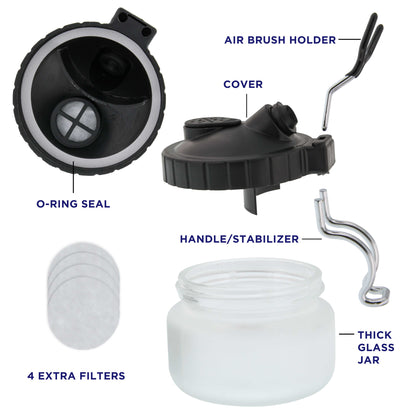 Deluxe 3-in-1 Airbrush Cleaning Pot with Holder; Cleans and Holds Air Brush, Color Palette Lid, Filters