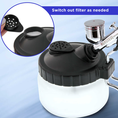 Deluxe 3-in-1 Airbrush Cleaning Pot with Holder; Cleans and Holds Air Brush, Color Palette Lid, Filters
