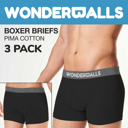 Action Fitness Wonderballs Pima Cotton Boxer Briefs - Black - Pack of 3