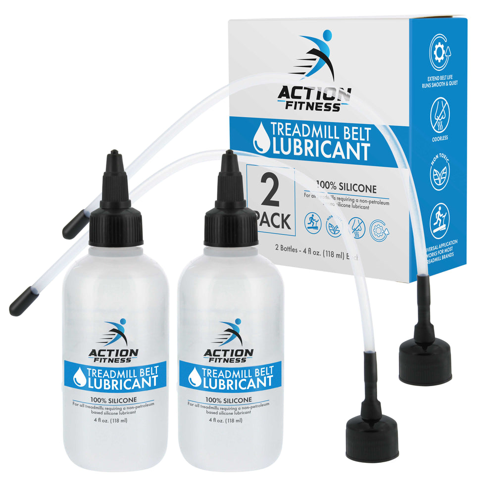 Action Fitness 100% Silicone Treadmill Belt Lubricant, 8 Ounces (2 Pk, 4 oz Bottles), Application Tubes, Twist Spout Caps, Full Belt Width Lubrication