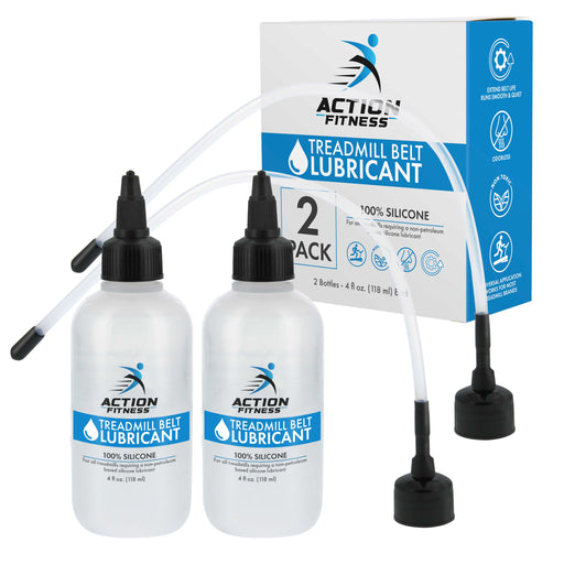 Action Fitness 100% Silicone Treadmill Belt Lubricant, 8 Ounces (2 Pk, 4 oz Bottles), Application Tubes, Twist Spout Caps, Full Belt Width Lubrication