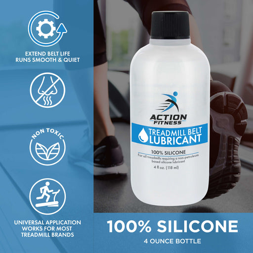 Action Fitness 100% Silicone Treadmill Belt Lubricant, 4-Ounce Bottle, Lube Application Tube & Twist Spout Cap, Full Belt Width Lubrication, Odorless