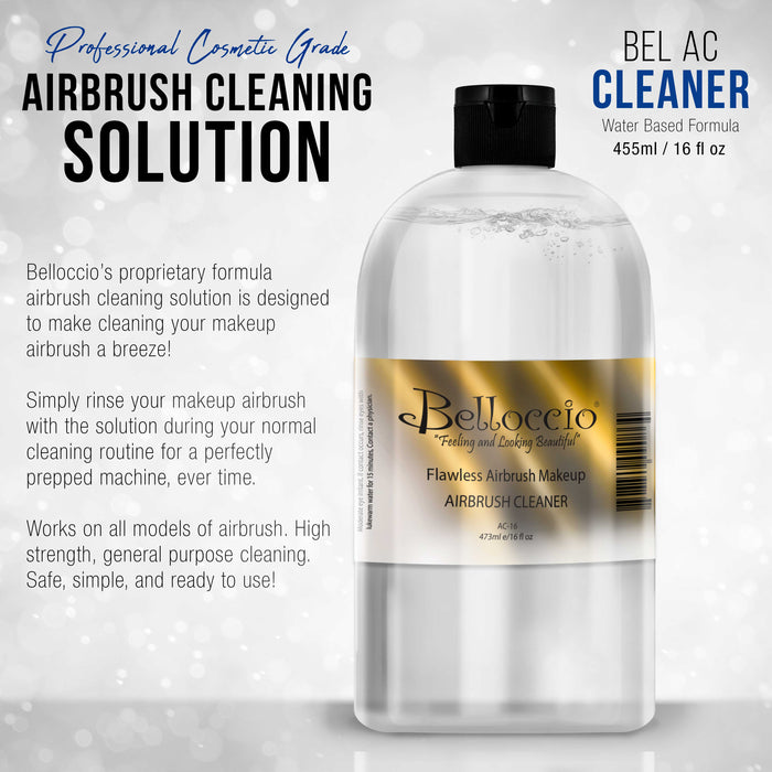 16 Ounce Bottle of Belloccio Makeup Airbrush Cleaner - Fast Acting Cleaning Solution, Quickly Cleans Flushes Out Airbrush Makeup Foundation, Brushes