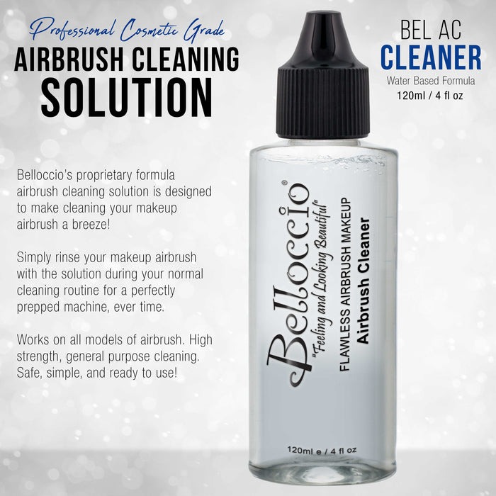 4 Ounce Bottle of Belloccio Makeup Airbrush Cleaner - Fast Acting Cleaning Solution, Quickly Cleans Flushes Out Airbrush Makeup Foundation, Blush