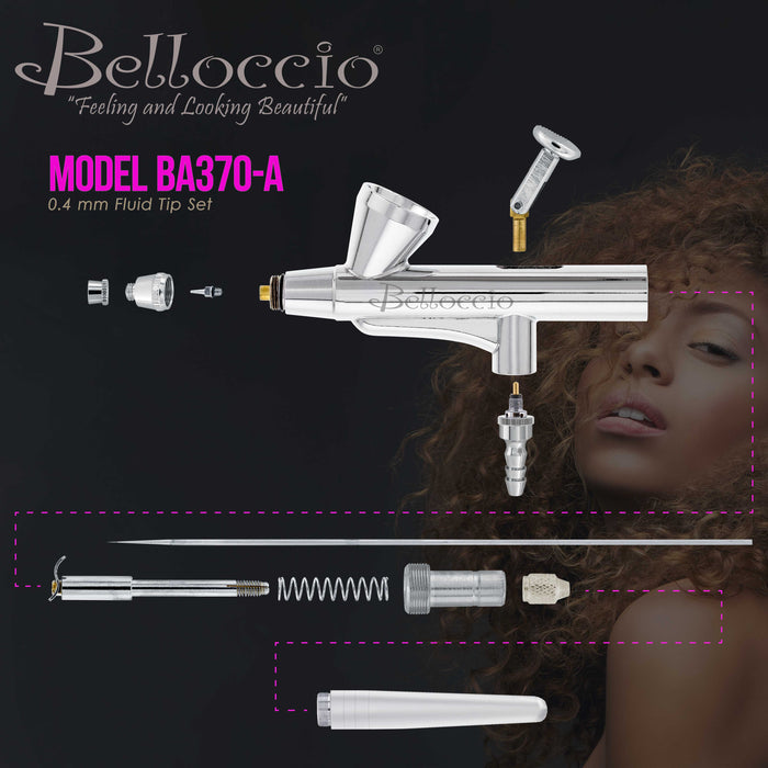 Belloccio Cosmetic Makeup Airbrush - Precision Gravity Feed Airbrush, 0.4mm Tip (Airbrush can be set-up for both Single-Action or Dual-Action)
