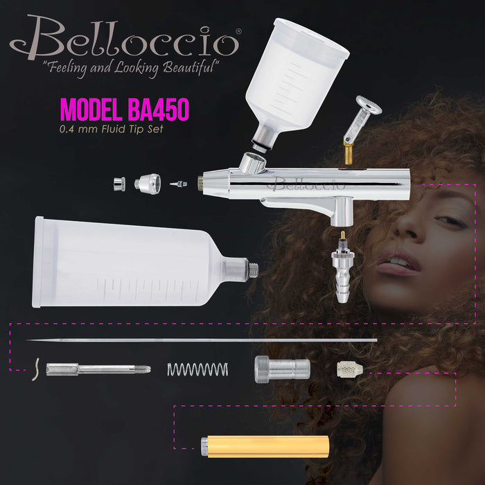 Belloccio Sunless Tanning Airbrush - Precision Single-Action Gravity Feed Airbrush; 0.4 mm Tip & Push Fit Hose Connection