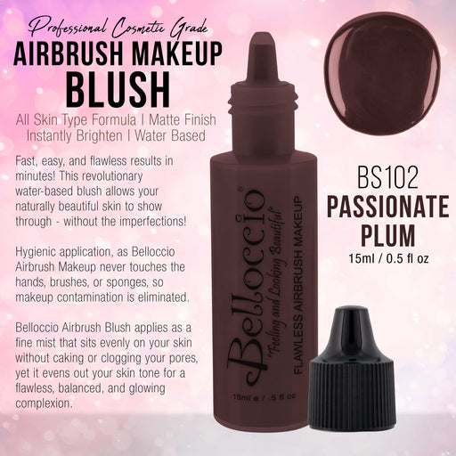 PASSIONATE PLUM Color Shade Belloccio Professional Airbrush Makeup Blush, 1/2 oz.