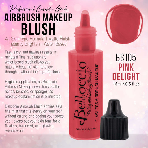 PINK DELIGHT Color Shade Belloccio Professional Airbrush Makeup Blush, 1/2 oz.