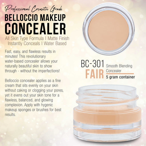 Belloccio High Definition Fair Shade Makeup Concealer 5 gram Jar - Conceal Imperfections, Hide Blemishes, Dark Under Eye Circles, Cosmetic Cream