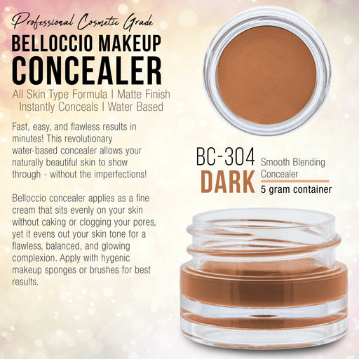 Belloccio High Definition Dark Shade Makeup Concealer 5 gram Jar - Conceal Imperfections, Hide Blemishes, Dark Under Eye Circles, Cosmetic Cream