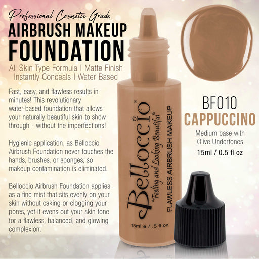 CAPPUCCINO Color Shade Belloccio Professional Airbrush Makeup Foundation, 1/2 oz.