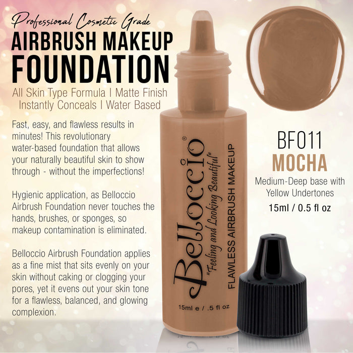 MOCHA Color Shade Belloccio Professional Airbrush Makeup Foundation, 1/2 oz.