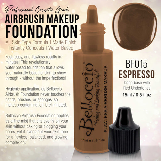 ESPRESSO Color Shade Belloccio Professional Airbrush Makeup Foundation, 1/2 oz.