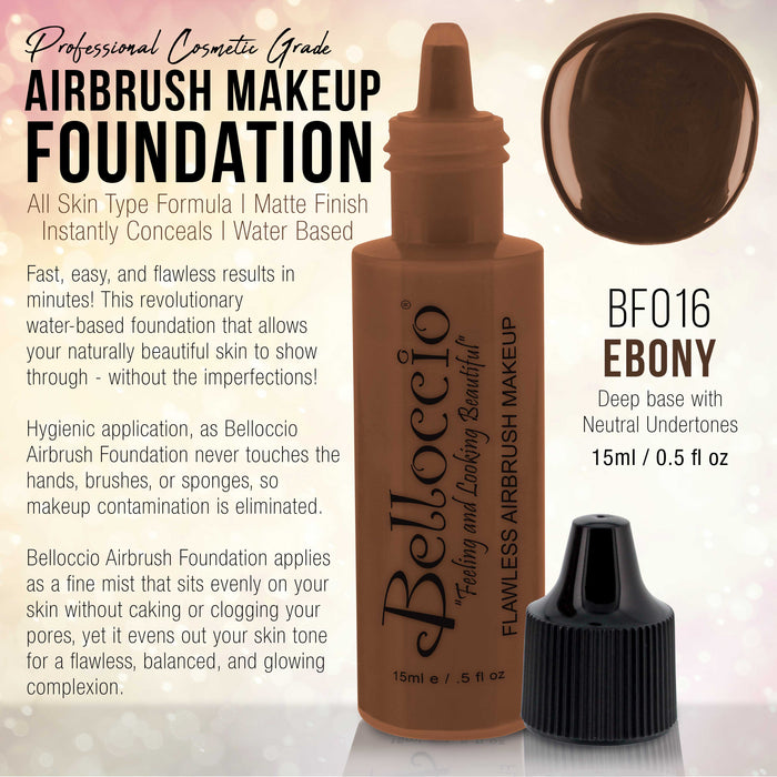 EBONY Color Shade Belloccio Professional Airbrush Makeup Foundation, 1/2 oz.