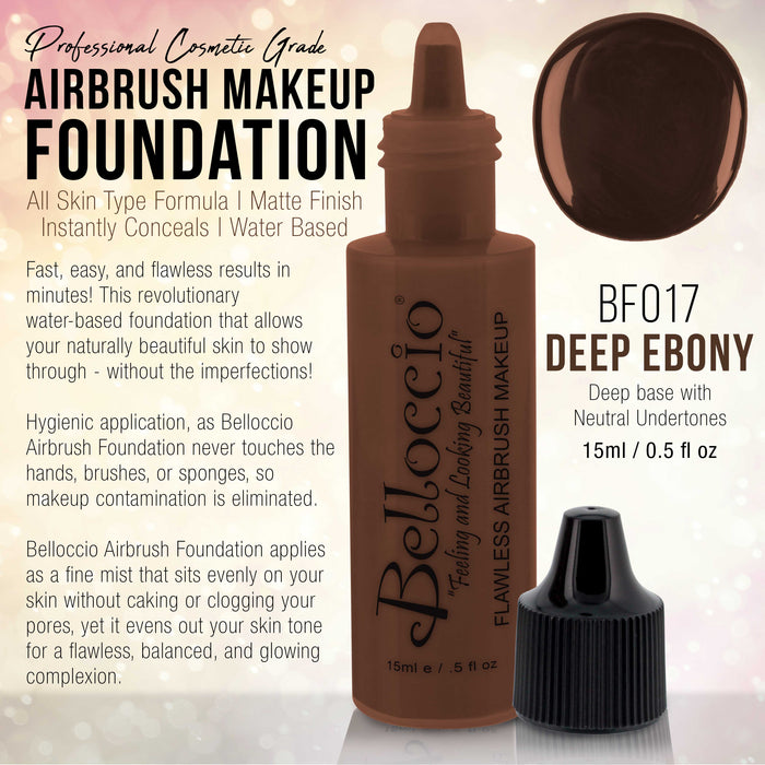 DEEP EBONY Color Shade Belloccio Professional Airbrush Makeup Foundation, 1/2 oz.
