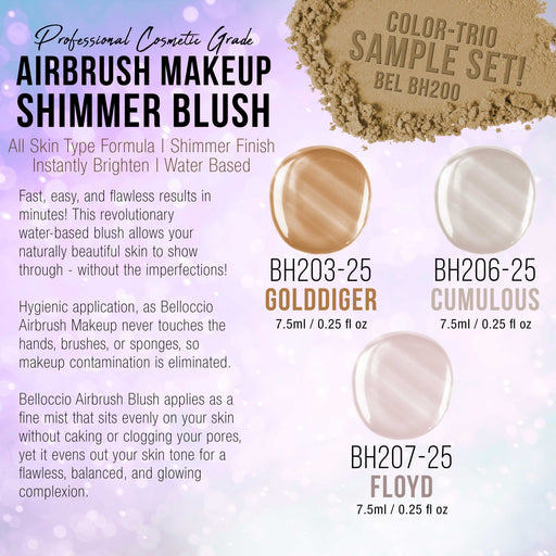 Shimmer Shade Set (Trio Set) of Belloccio's Professional Airbrush Makeup in 1/4 oz. Bottles (NEW FORMULA)