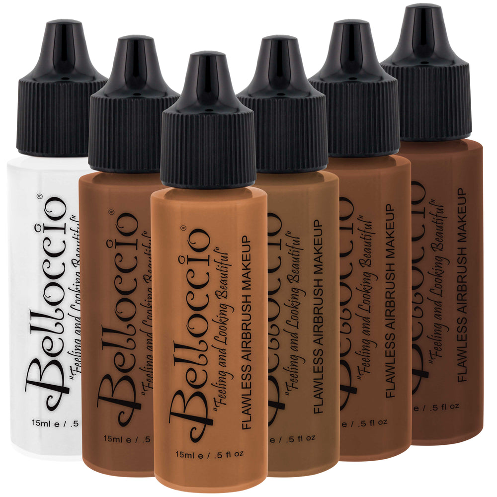 DARK Color Shade Foundation Set of Belloccio's Professional Cosmetic Airbrush Makeup in 1/2 oz Bottles