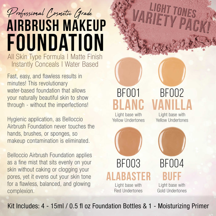 FAIR Color Shade Foundation Set of Belloccio's Professional Cosmetic Airbrush Makeup in 1/2 oz Bottles