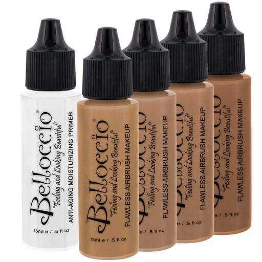 TAN Color Shade Foundation Set of Belloccio's Professional Cosmetic Airbrush Makeup in 1/2 oz Bottles