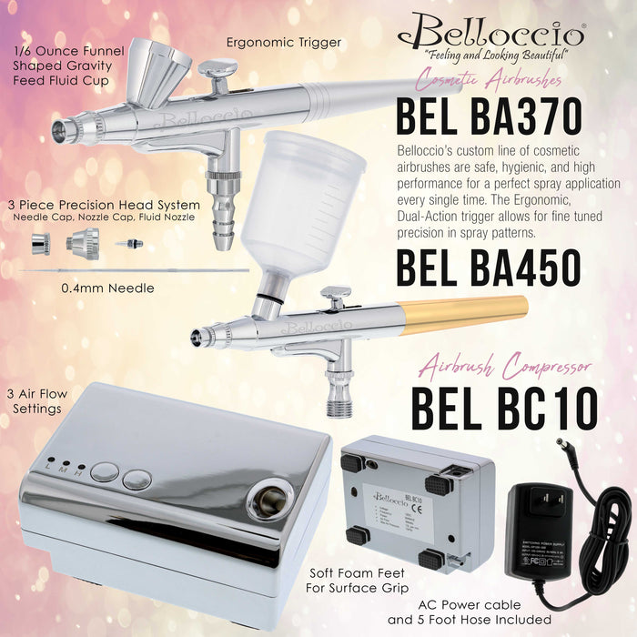 Belloccio Ultimate Airbrush Makeup & Spray Tanning System; Makeup & Tanning Airbrushes, Fair Shade Foundations, Blushes & Tanning Solution