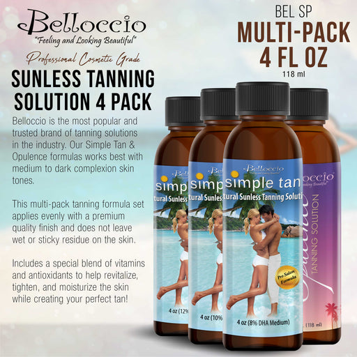 Belloccio Simple Tan & Opulence Professional Salon Tanning Solution Variety Pack; 4 Different Solutions in 4 oz Bottles