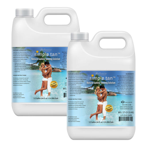 1 Gallon (2 Half Gallons) of Belloccio Simple Tan Professional Salon Sunless Tanning Solution with 12% DHA and Dark Bronzer Color Guide
