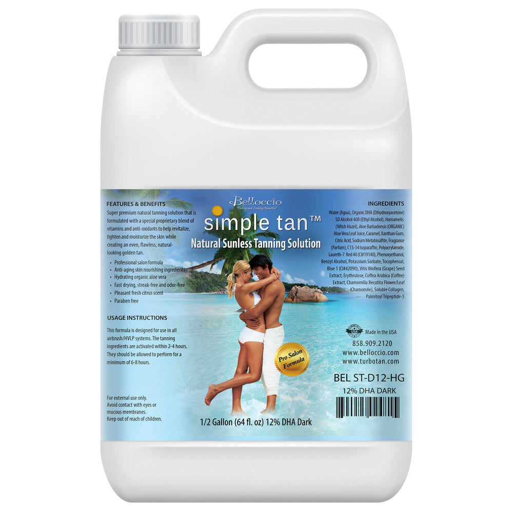 1/2 Gallon of Belloccio Simple Tan Professional Salon Sunless Tanning Solution with 12% DHA and Dark Bronzer Color Guide