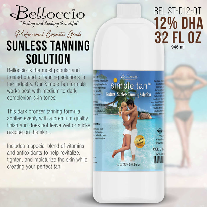 1 Quart of Belloccio Simple Tan Professional Salon Sunless Tanning Solution with 12% DHA and Dark Bronzer Color Guide