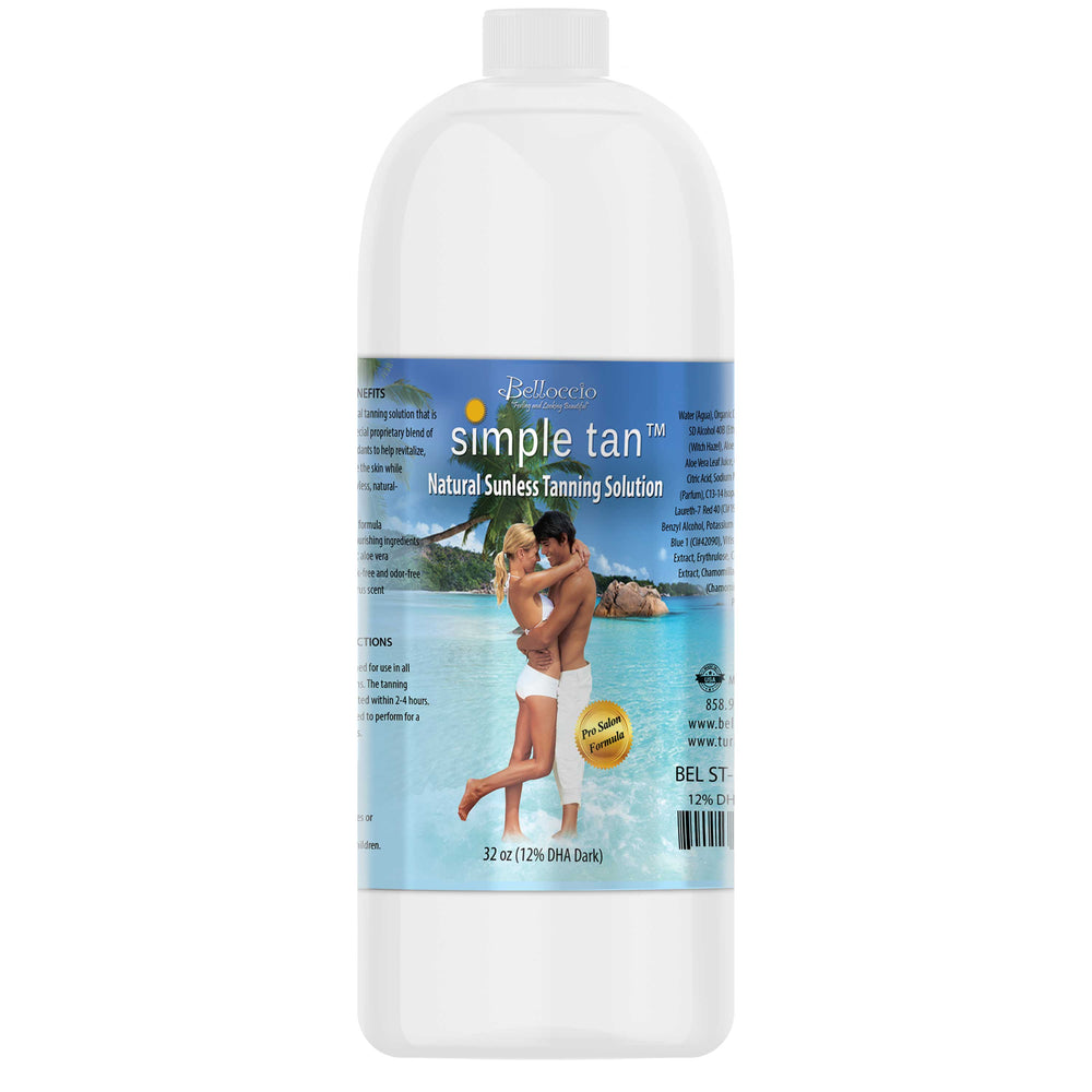 1 Quart of Belloccio Simple Tan Professional Salon Sunless Tanning Solution with 12% DHA and Dark Bronzer Color Guide