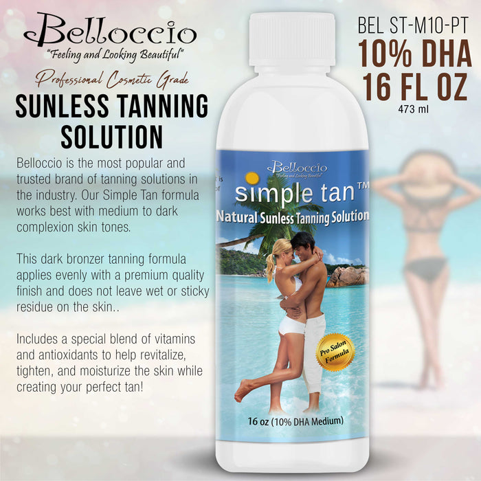 1 Pint of Belloccio Simple Tan Professional Salon Sunless Tanning Solution with 10% DHA and Medium Bronzer Color Guide