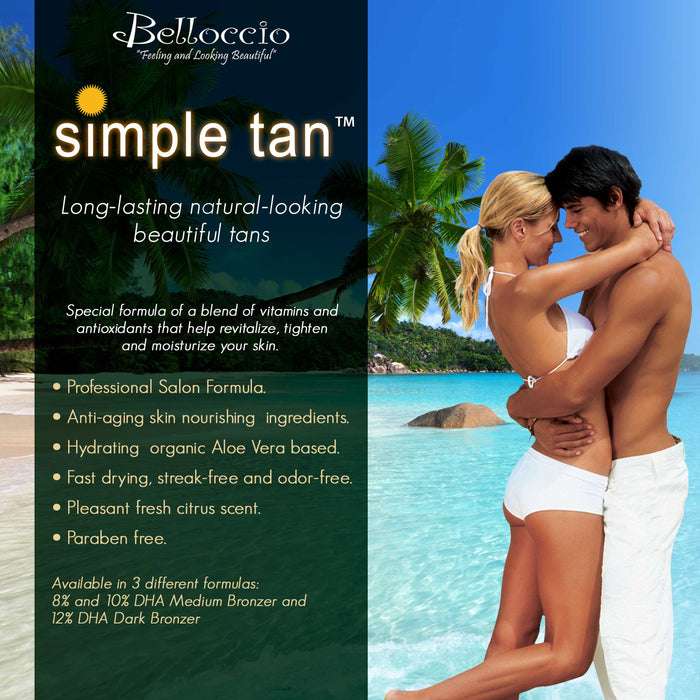 1 Pint of Belloccio Simple Tan Professional Salon Sunless Tanning Solution with 10% DHA and Medium Bronzer Color Guide