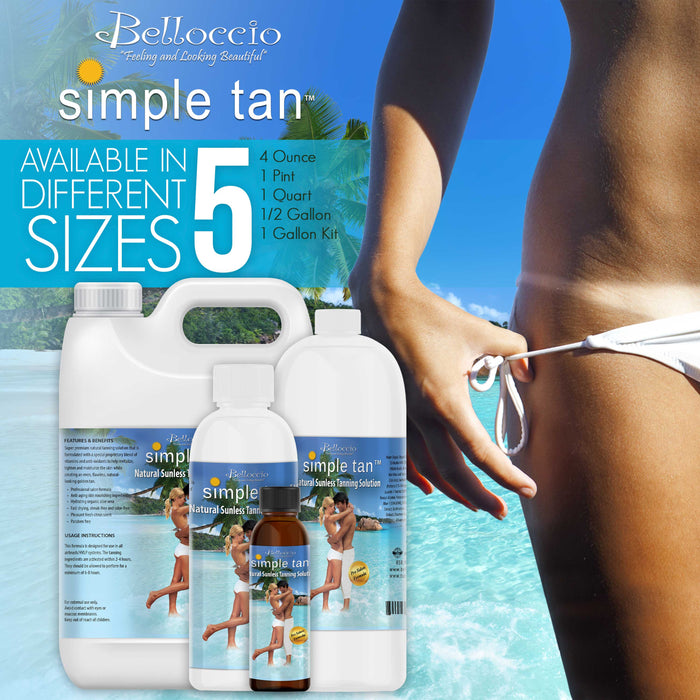 1 Gallon (2 Half Gallons) of Belloccio Simple Tan Professional Salon Sunless Tanning Solution with 8% DHA and Medium Bronzer Color Guide