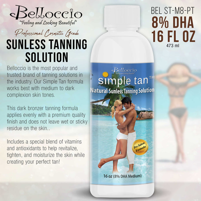 1 Pint of Belloccio Simple Tan Professional Salon Sunless Tanning Solution with 8% DHA and Medium Bronzer Color Guide