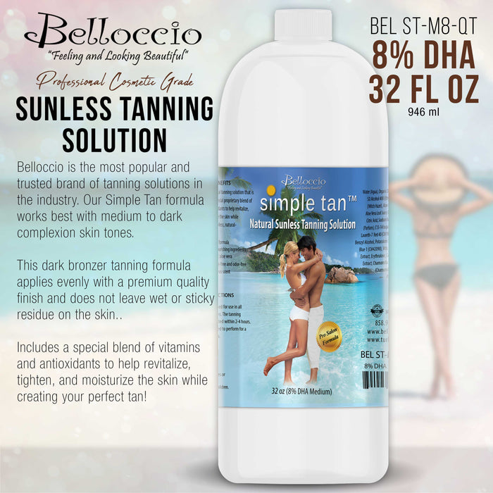 1 Quart of Belloccio Simple Tan Professional Salon Sunless Tanning Solution with 8% DHA and Medium Bronzer Color Guide