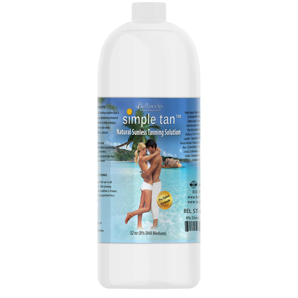 1 Quart of Belloccio Simple Tan Professional Salon Sunless Tanning Solution with 8% DHA and Medium Bronzer Color Guide