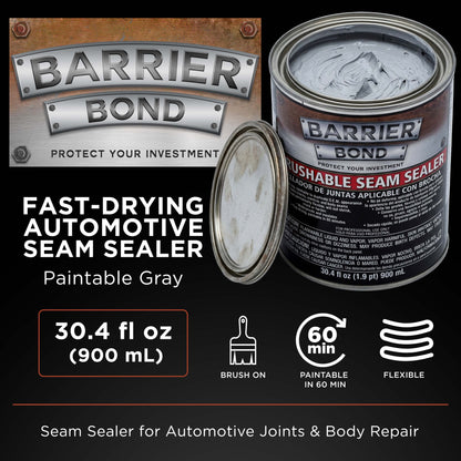 Brushable Seam Sealer, Quart Can with 30.4 Fluid Ounces, Seam Sealer for Automotive Joints & Body Repair, Paintable Gray