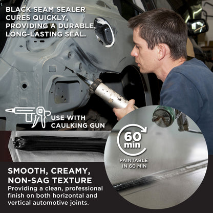 Automotive Seam Sealer, 10.1oz Tube, Black Polyurethane Sealant, Car & Panel Bond