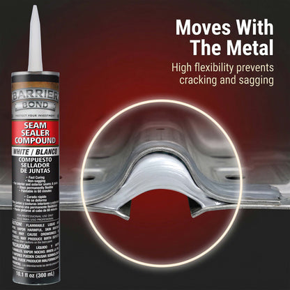 Automotive Seam Sealer, 10.1oz Tube, White Polyurethane Sealant, Car & Panel Bond