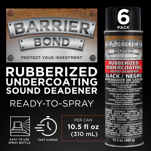 Rubberized Undercoating Sound Deadener, 14.3oz Black Spray, Undercoating for Vehicles, 6-Pack