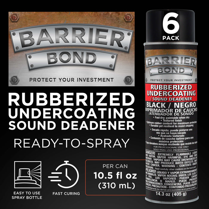 Rubberized Undercoating Sound Deadener, 14.3oz Black Spray, Undercoating for Vehicles, 6-Pack