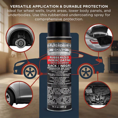 Rubberized Undercoating Sound Deadener, 14.3oz Black Spray, Undercoating for Vehicles, 6-Pack