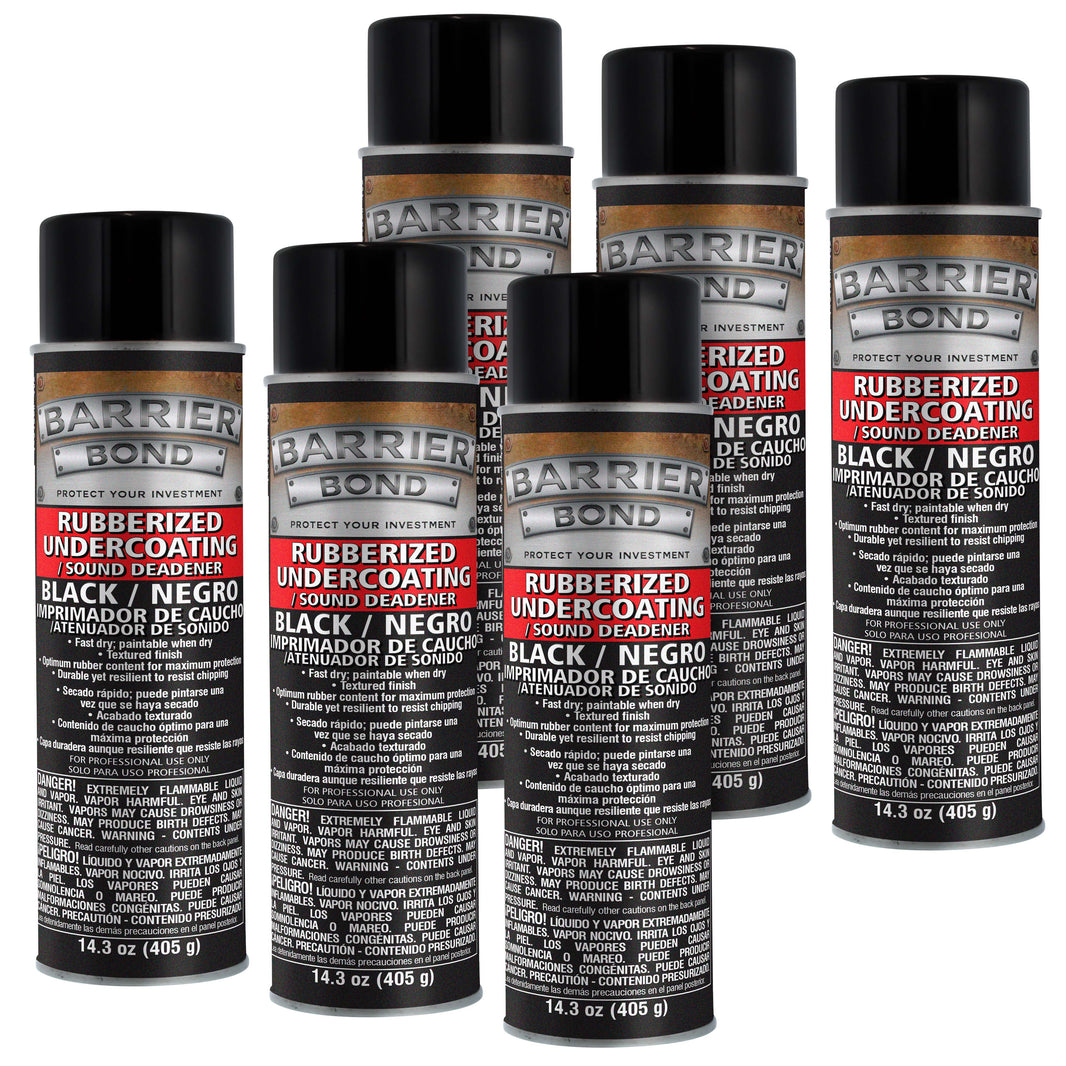Rubberized Undercoating Sound Deadener, 14.3oz Black Spray, Undercoating for Vehicles, 6-Pack