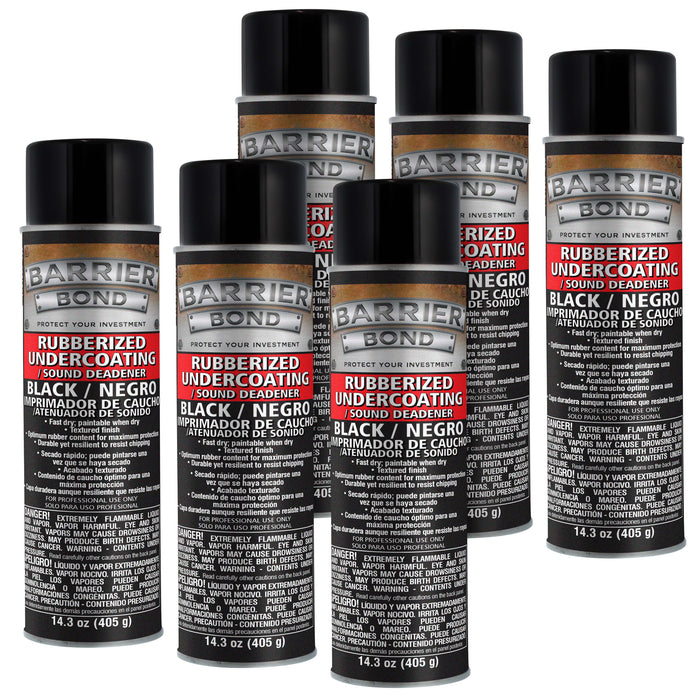 Rubberized Undercoating Sound Deadener, 14.3oz Black Spray, Undercoating for Vehicles, 6-Pack