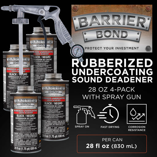 Rubberized Undercoating Sound Deadener Kit, 28oz 4-Pack, Black Spray, Vehicle Undercoating, with Spray Gun