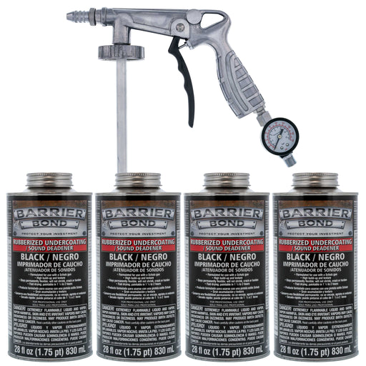 Black Rubberized Undercoating Sound Deadener Kit with 4 Quart Cans & Spray Applicator Gun