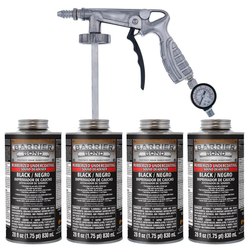 Rubberized Undercoating Sound Deadener Kit, 28oz 4-Pack, Black Spray, Vehicle Undercoating, with Spray Gun