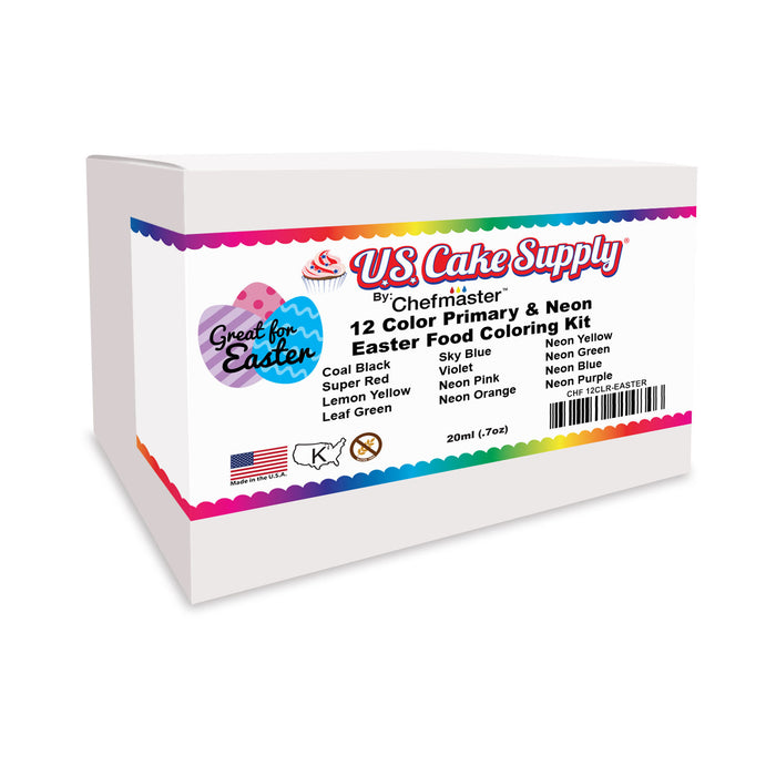U.S. Cake Supply 12 Color Primary & Neon Easter Food Coloring Kit