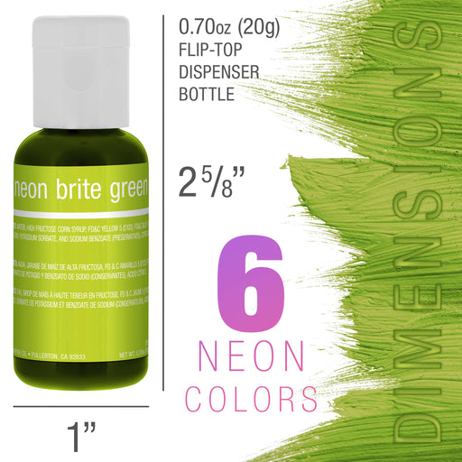 Chefmaster 6-Color 19ml Neon Liqua-Gel Cake Color Set