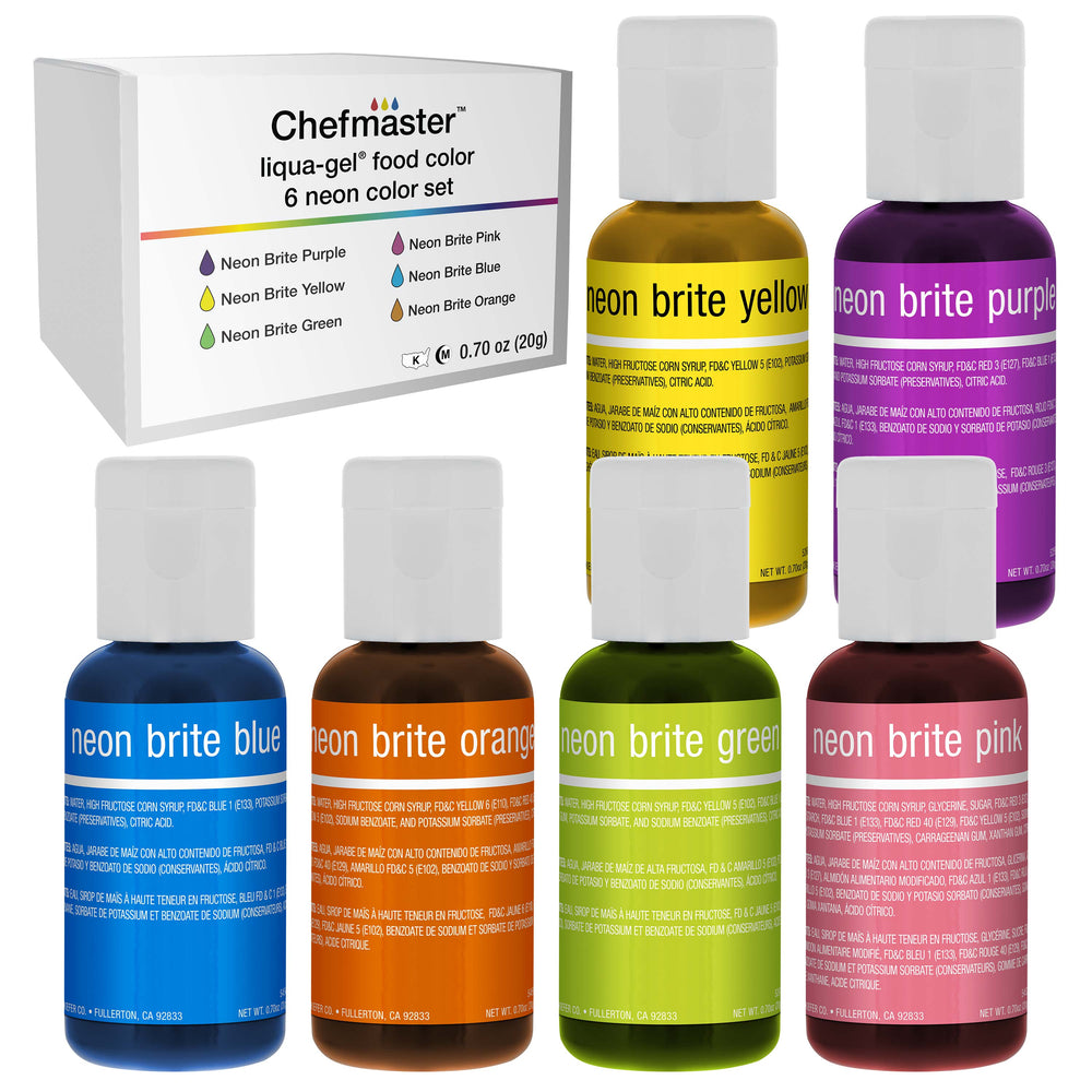 Chefmaster 6-Color 19ml Neon Liqua-Gel Cake Color Set