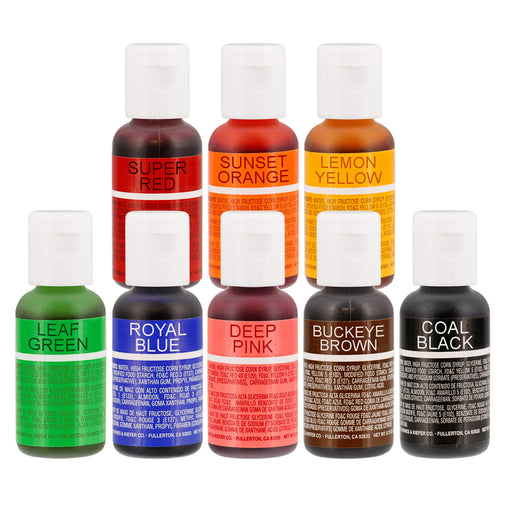 Chefmaster Liqua-Gel Cake Color Set - 8 of the Most Popular Colors in 0.64 fl. oz. (19ml) Bottles